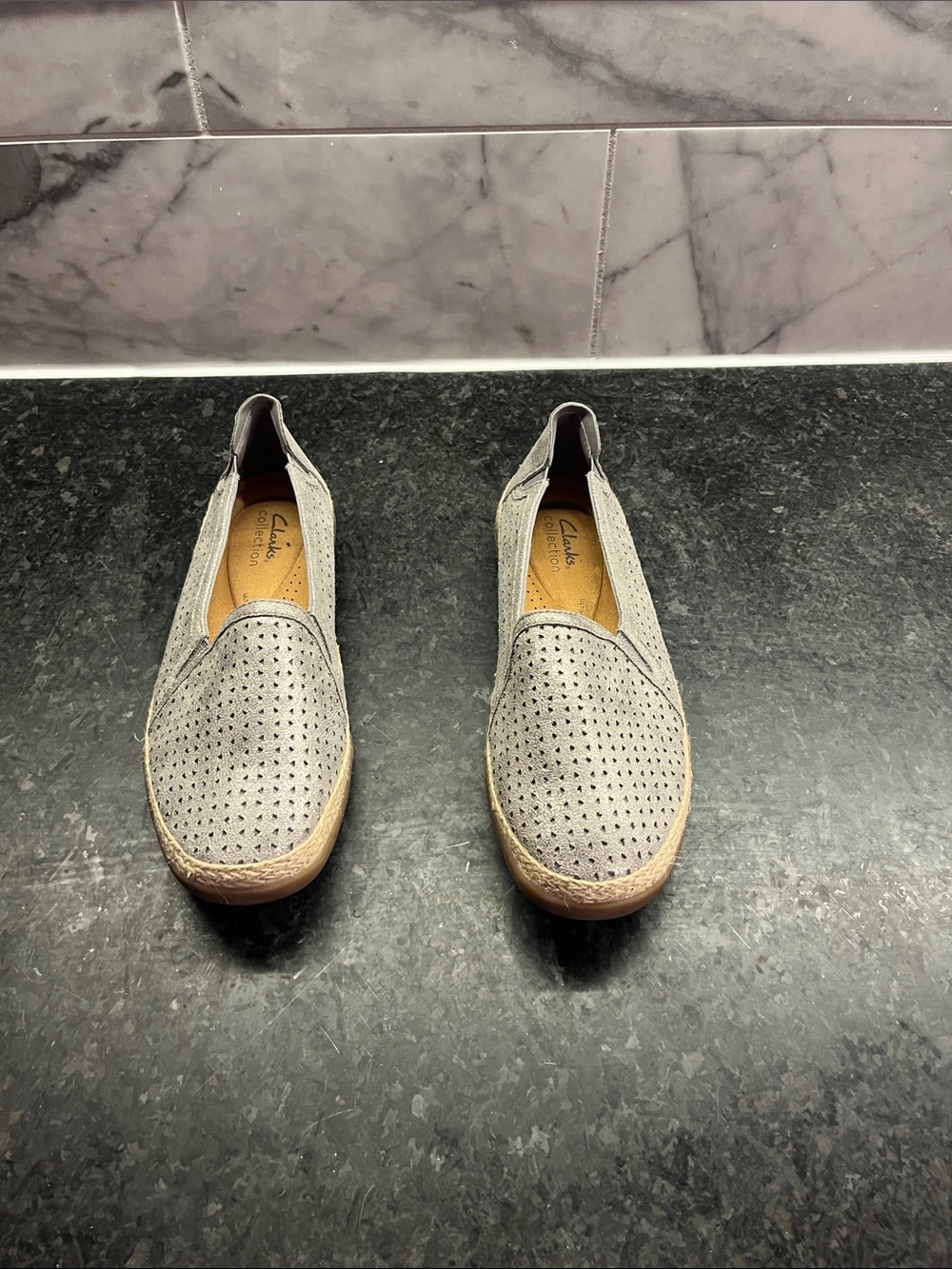 Clarks Perforated Slip-On Loafers with Tan Outsole